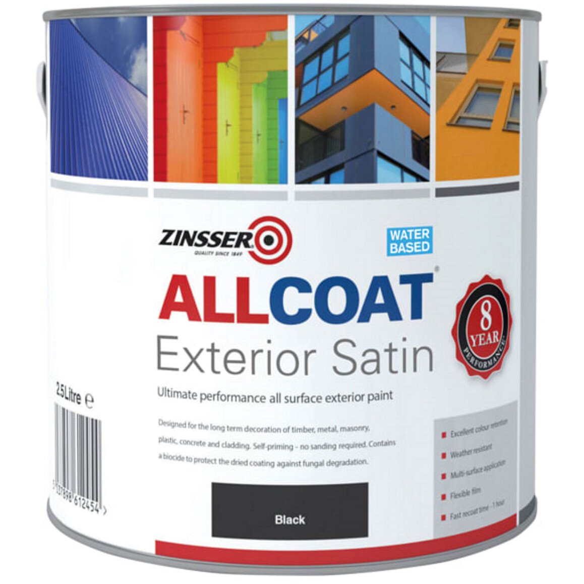 Zinsser ZN7200003C1 AllCoat® Exterior Satin Black 2.5 litre Paint ZINACEBK25L