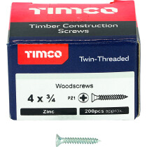 No. 4 x 3/4" Twin Woodscrew PZ1 CSK - BZP (Box of 200) 00434CWZ Timco