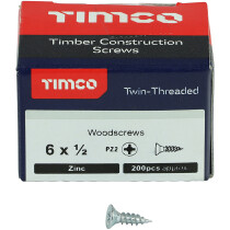 No. 6 x 1/2" Twin Woodscrew PZ2 CSK - BZP (Box of 200) 00612CWZ Timco