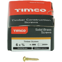 No. 6 x 3/4" Brass Woodscrew Slotted Round (Box of 200) 00634RBS Timco