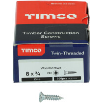No. 8 x 3/4" Twin Woodscrew PZ2 CSK - BZP (Box of 200) 00834CWZ Timco