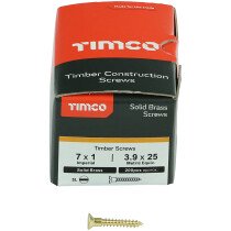No. 7 x 1" Brass Woodscrew Slotted CSK (Box of 200) 00071CBS Timco