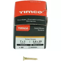 No. 7 x 1" Brass Woodscrew Slotted CSK (Box of 200) 00071CBS Timco