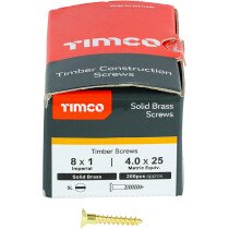 No. 8 x 1" Brass Woodscrew Slotted CSK (Box of 200) 00081CBS Timco
