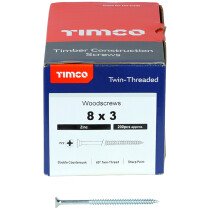 No. 8 x 3" Twin Woodscrew PZ2 CSK - BZP (Box of 200) 00083CWZ Timco