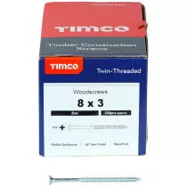 No. 8 x 3" Twin Woodscrew PZ2 CSK - BZP (Box of 200) 00083CWZ Timco