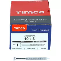 No. 10 x 3" Twin Woodscrew PZ2 CSK - BZP (Box of 100) 00103CWZ100 Timco