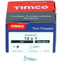 No. 12 x 1" Twin Woodscrew PZ2 CSK - BZP (Box of 200) 00121CWZ Timco