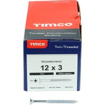No. 12 x 3" Twin Woodscrew PZ2 CSK - BZP (Box of 200) 00123CWZ Timco