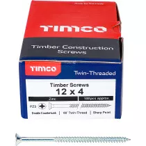 No. 12 x 4" Twin Woodscrew PZ2 CSK - BZP (Box of 100) 00124CWZ Timco