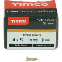 No. 4 x 1/2" Brass Woodscrew Slotted CSK (Box of 200) 00412CBS Timco