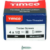 No. 4 x 1/2" Twin Woodscrew PZ1 CSK - BZP (Box of 200) 00412CWZ Timco