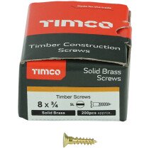 No. 8 x 3/4" Brass Woodscrew Slotted CSK (Box of 200) 00834CBS Timco