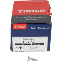 No. 10 x 3/4" Twin Woodscrew PZ2 CSK - BZP (Box of 200) 01034CWZ Timco