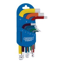 Draper 04912 SCBHKS/9 Expert Metric Short Arm Ball End Hex Key Set, Colour Coded (9 Piece)