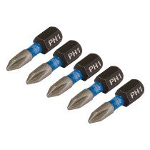 Draper 04934 IMBH/PH25/5 Expert Cross Slot/Ph Type Impact Screwdriver Bits, No.1 X 25mm, 1/4" Hex (Pack Of 5)