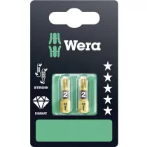 Wera 855/1 BDC SB 25mm Diamond Coated Torsion Bit PZ2 for Pozi Screws 05073339001 (Pack of 2)