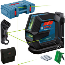 Bosch GLL 2-15 G + LB 10 + Ceiling Clip Green Beam Line Laser 15m With Target Plate in Carry Case