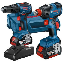 Bosch GSB 18V-55 & GDX 18V-200 18V Brushless Combi & Impact Driver/Wrench (2x 4.0Ah) in L-Case