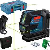 Bosch GLL 2-15 G + LB 10 + Ceiling Clip Green Beam Line Laser 15m With Target Plate in Carry Case