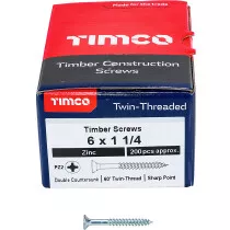 No. 6 x 1.1/4" Twin Woodscrew PZ2 CSK - BZP (Box of 200) 06114CWZ Timco