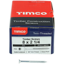 No. 8 x 2.1/4" Twin Woodscrew PZ2 CSK - BZP (Box of 200) 08214CWZ Timco