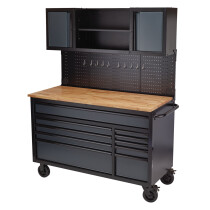 Draper 08242 B100-56WSG Bunker® Roller Workstation With Workbench, 10 Drawer, 56", Grey