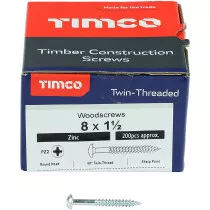No. 8 x 1.1/2" Twin Woodscrew PZ1 RND - BZP (Box of 200) 08112CRWZ Timco
