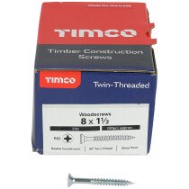 No. 8 x 1.1/2" Twin Woodscrew PZ2 CSK - BZP (Box of 200) 08112CWZ Timco