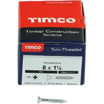 No. 8 x 1.1/4" Twin Woodscrew PZ2 CSK - BZP (Box of 200) 08114CWZ Timco