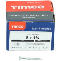 No. 8 x 1.3/4" Twin Woodscrew PZ2 CSK - BZP (Box of 200) 08134CWZ Timco