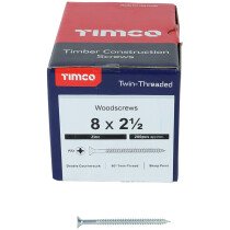 No. 8 x 2.1/2" Twin Woodscrew PZ2 CSK - BZP (Box of 200) 08212CWZ Timco