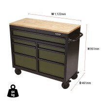 Draper 08221 B100-41GR Bunker® Workbench Roller Tool Cabinet, 7 Drawer, 41", Green
