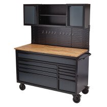 Draper 08242 B100-56WSG Bunker® Roller Workstation With Workbench, 10 Drawer, 56", Grey