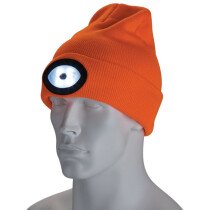 Draper 10015 Beanie Hat With Rechargeable Torch, One Size, 1W, 100 Lumens, High-Vis Orange