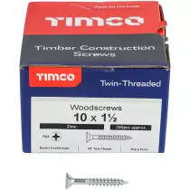 No. 10 x 1.1/2" Twin Woodscrew PZ2 CSK - BZP (Box of 200) 10112CWZ Timco