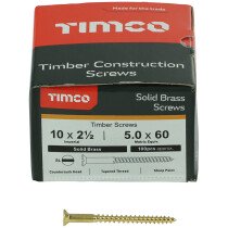 No. 10 x 2.1/2" Brass Woodscrew Slotted CSK (Box of 100) 10212CBS Timco