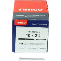 No. 10 x 2.1/2" Twin Woodscrew PZ1 RND - BZP (Box of 200) 10212CRWZ Timco