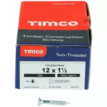 No. 12 x 1.1/2" Twin Woodscrew PZ2 CSK - BZP (Box of 200) 12112CWZ Timco