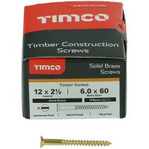 No. 12 x 2.1/2" Brass Woodscrew Slotted CSK (Box of 200) 12212CBS Timco