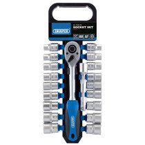 Draper 16376 HD20AM/PR 1/2" Square Drive 20 Piece Metric/Imperial AF Socket, Ratchet & Extension Set