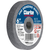 Clarke 6501053 6" (150mm) Fine 120 Grit Grinding Wheel 150mm x 16, 12.7mm Bore