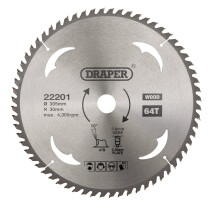 Draper 22201 SBW16 Tct Circular Saw Blade For Wood, 305 X 30mm, 64 T
