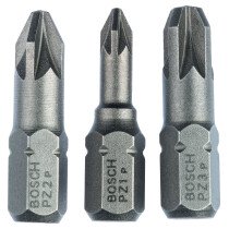 Bosch 2607001753 3 piece assorted screwdriver bit packs. Pz 1 (25mm) x 1Pz 2 (25mm) x 1...