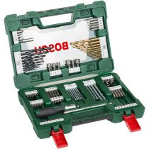 Bosch 2607017195 91-Piece V-Line TiN Coated Drill and Screwdriver Bit Set With Ratchet Screwdriver and Telescopic Magnetic Pick-Up Tool