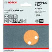 Bosch EXPERT 2608900812 Res Wood Top (Velcro), 8 Hole 125mm 10x60G 10x120G 10x240G (Pack of 6 Asst.)