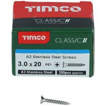 3.0mm x 20mm Classic Screw PZ1 CSK - A2 S/S (Box of 200) 30020CLASS Timco