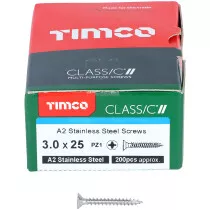 3.0mm x 25mm Classic Screw PZ1 CSK - A2 S/S (Box of 200) 30025CLASS Timco