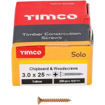 3.0mm x 25mm Solo Woodscrew PZ1 CSK - ZYP (Box of 200) 30025SOLOC Timco