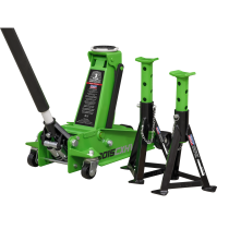 Sealey 3015CXHV Trolley Jack 3tonne with Super Rocket Lift & Axle Stands (Pair) 3tonne Capacity per Stand-Hi-Vis